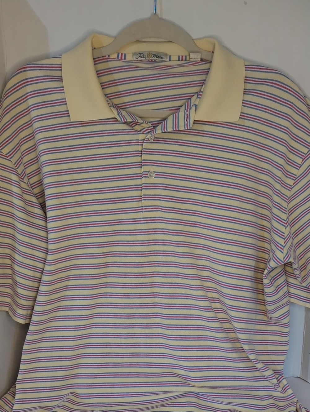 Peter Millar Yellow Striped Short Sleeve Polo Size Large